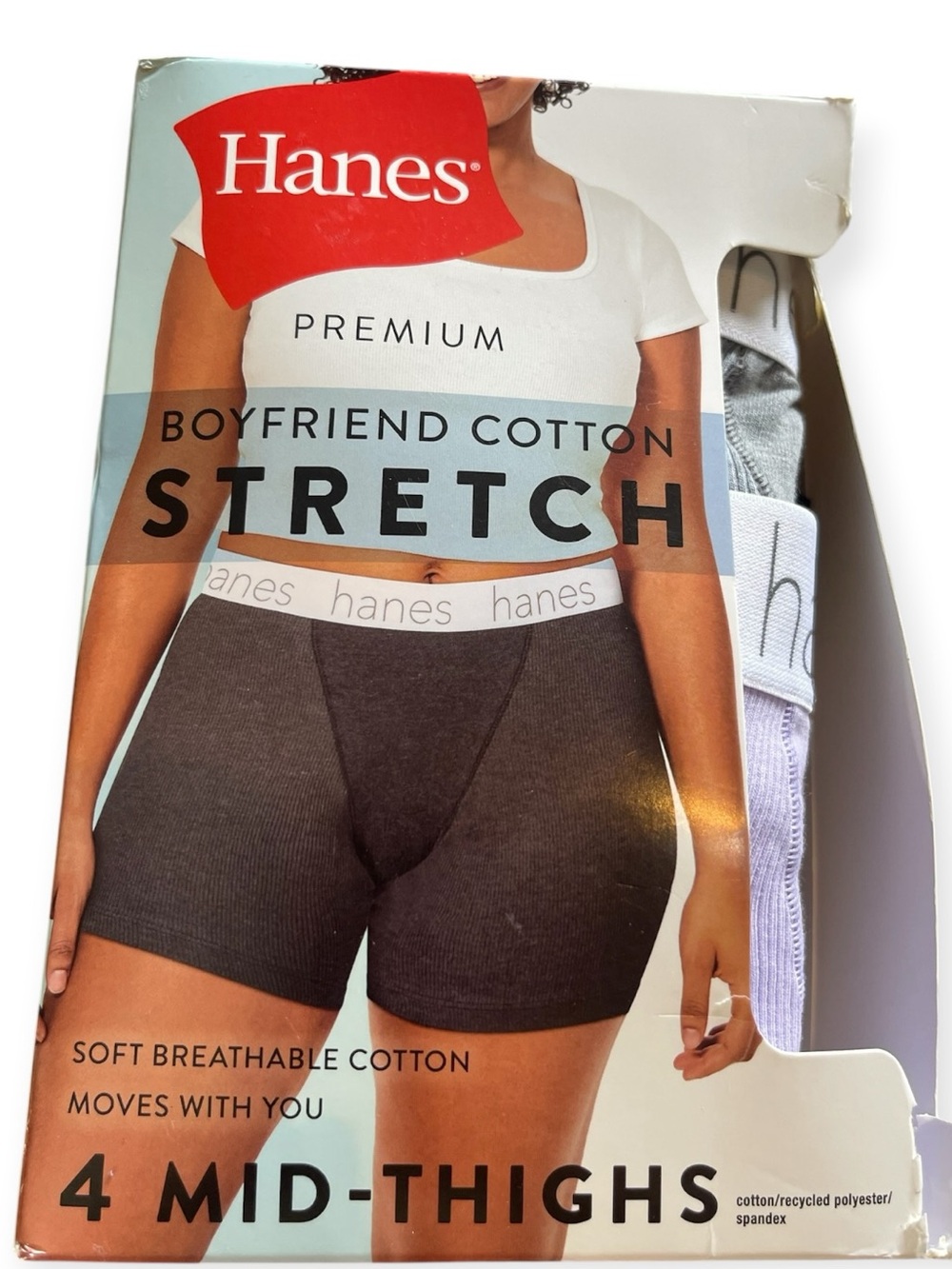 Hanes Premium Boyfriend Cotton Stretch Mid-Thigh Briefs 4 Pack Size Small
